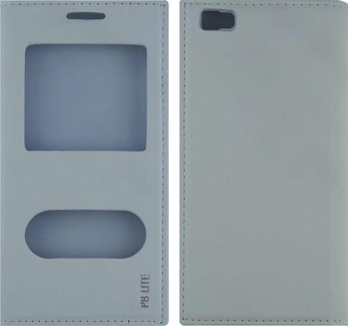 Huawei P8 Lite Uyumlu Pencereli Kapaklı Kılıf - Beyaz