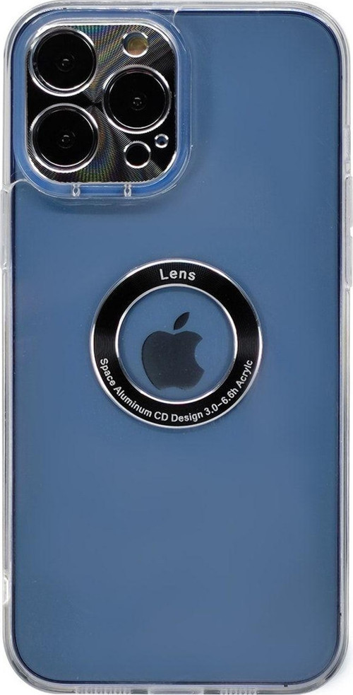 Iphone 13 Pro Uyumlu Metal Halka Logo Delikli Arka Koruma - Siyah