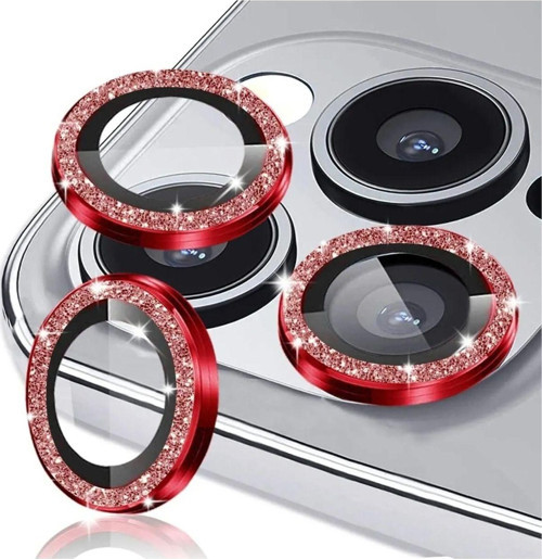 İphone 14 Pro Uyumlu Taşlı Model Kamera Cam Koruyucu - Kırmızı