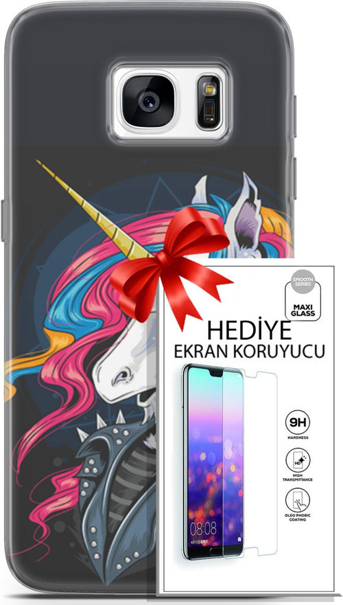 Samsung Galaxy S7 Kılıf Orijinal Seri Punky 01 Unicorn Telefon Kılıfı + Ekran Koruyucu
