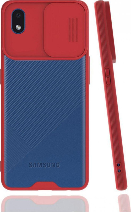 Samsung Galaxy A01 Core Uyumlu Platin Kamera Kızaklı Arka Koruma Kılıf - Kırmızı