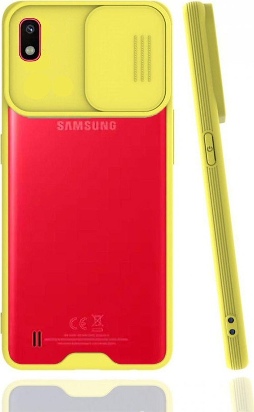 Samsung Galaxy A10 Uyumlu Platin Kamera Kızaklı Arka Koruma Kılıf - Sarı