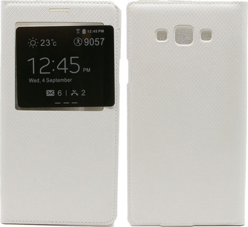 Samsung Galaxy A700 A7 2015 Uyumlu Pencereli Kapaklı Kılıf - Beyaz