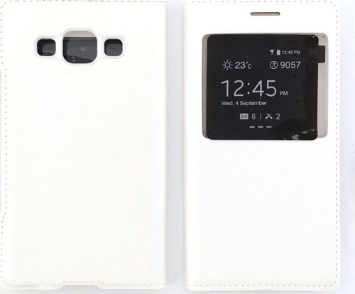 Samsung Galaxy A300 A3 2015 Uyumlu Pencereli Kapaklı Kılıf - Beyaz