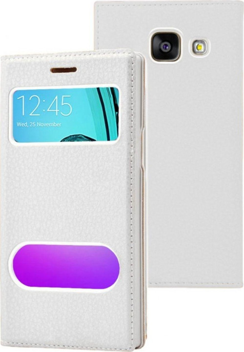 Samsung Galaxy A710 A7 2016 Uyumlu Pencereli Kapaklı Kılıf - Beyaz