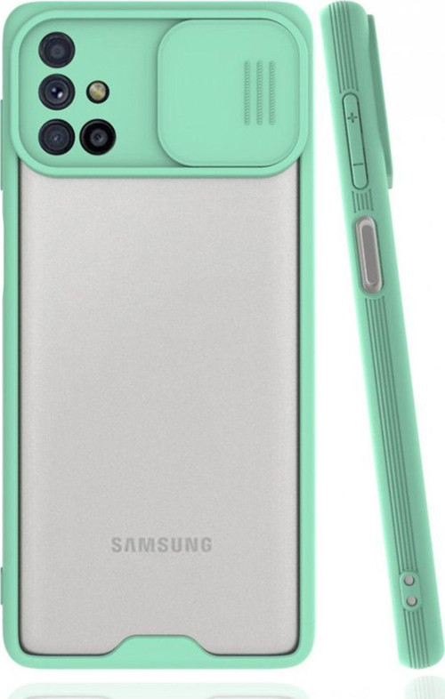 Samsung Galaxy M31S Uyumlu Platin Kamera Kızaklı Arka Koruma Kılıf - Su Yeşili