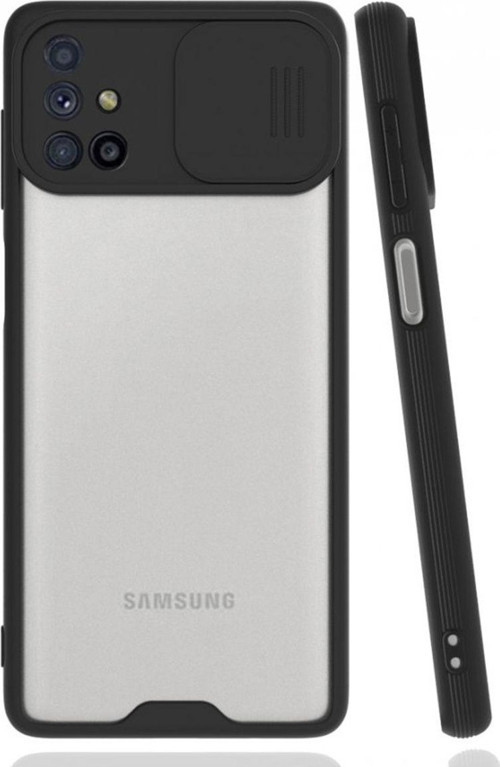 Samsung Galaxy M51 Uyumlu Platin Kamera Kızaklı Arka Koruma Kılıf - Siyah