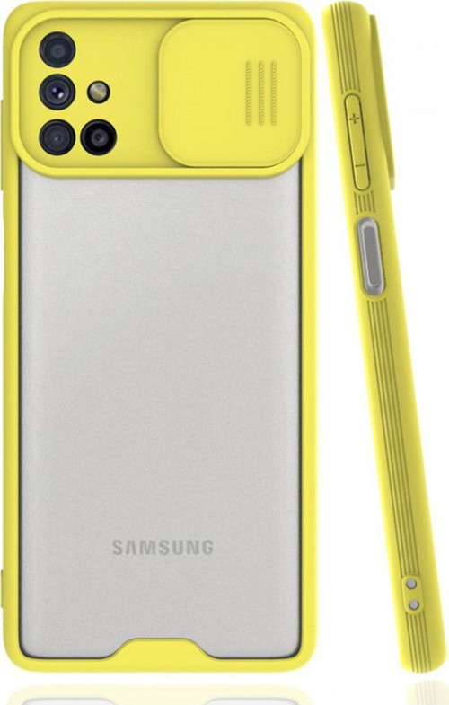 Samsung Galaxy M31S Uyumlu Platin Kamera Kızaklı Arka Koruma Kılıf - Sarı