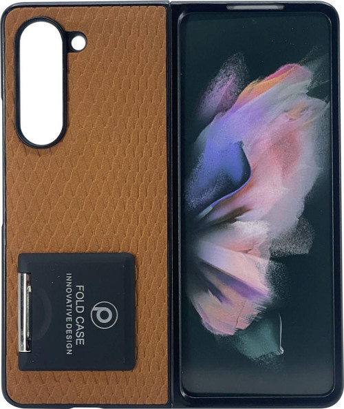Samsung Galaxy Z Fold 4 Uyumlu Suni Deri Arka Koruma Kılıf - Kahverengi