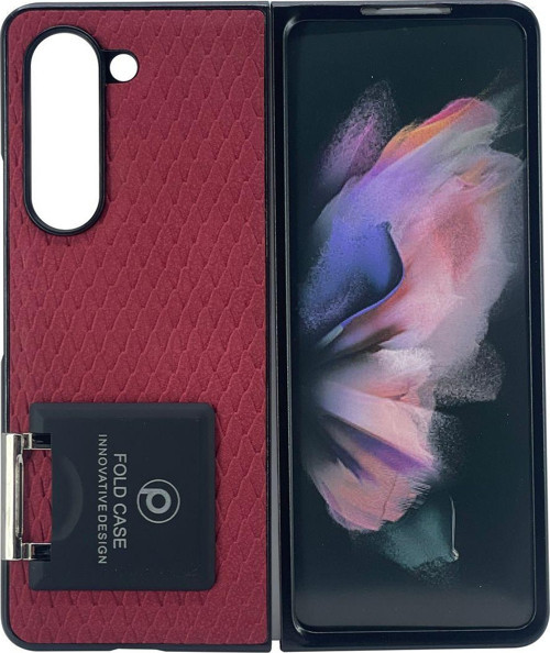Samsung Galaxy Z Fold 4 Uyumlu Suni Deri Arka Koruma Kılıf - Kırmızı