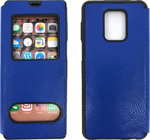 Xiaomi Redmi Note 9S Uyumlu Pencereli Kapaklı Kılıf - Mavi