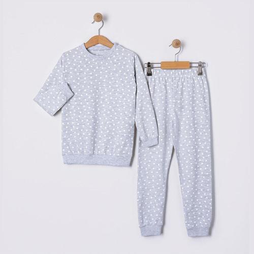 Kalp Desenli Çocuk Pijama Takım Gri 6-7 Yaş