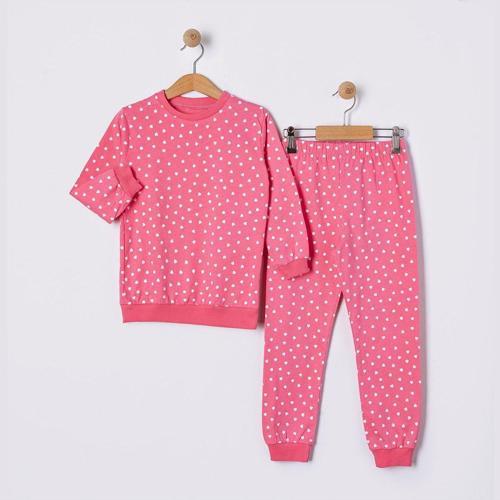 Kalp Desenli Çocuk Pijama Takım Pembe 6-7 Yaş