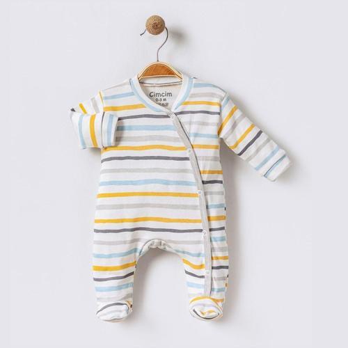 Çizgili Bebek Tulum Ekru 6-9 Ay