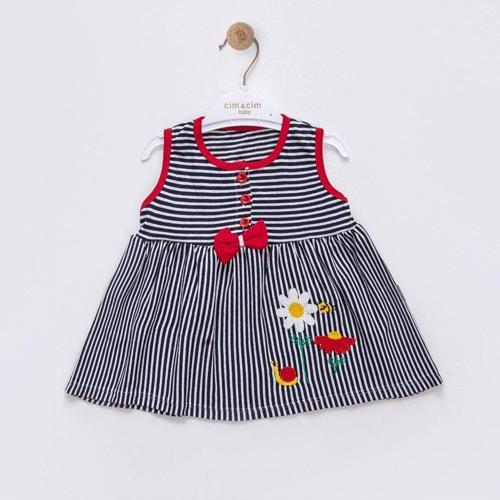Çizgili Bebek Elbise Siyah 6-9 Ay