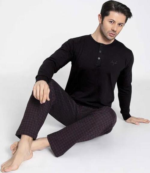 Erkek Modal Uzun Kollu  Pijama Takımı 3426 - 1 Adet Siyah-L