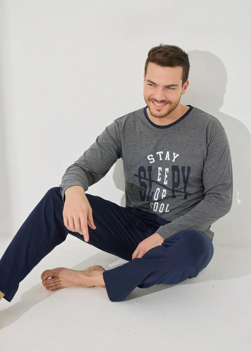 Erkek Pamuk'lu Uzun Kol İnce Pijama Takımı A-6049 - 1 Adet Gri-XL