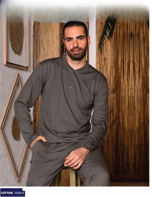 Erkek Süprem İnce Uzun Kol Pijama Takımı A 803/191 - 1 Adet Haki-XL