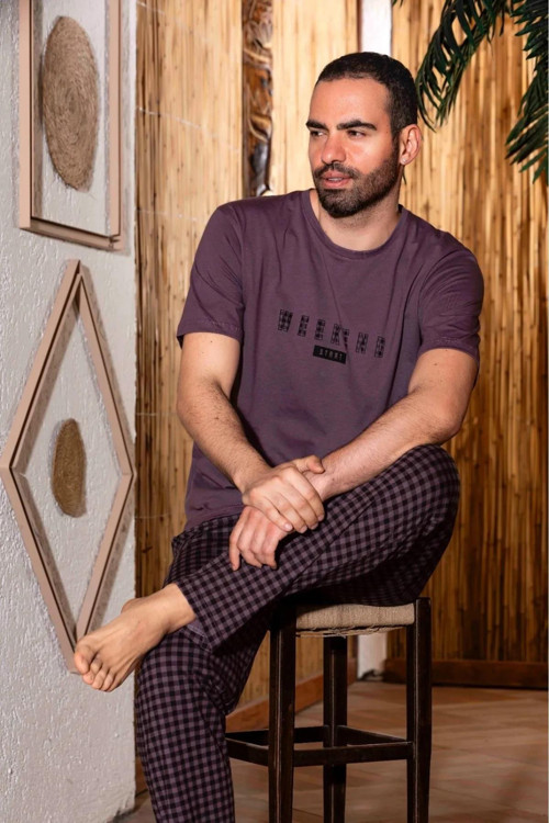 Erkek Süprem İnce Kısa Kol Pijama Takımı A 803/130 - 1 Adet Mor-L