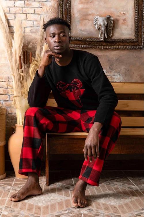 Erkek Kışlık Polar Pijama Takımı A100/11 - 1 Adet Siyah-2XL