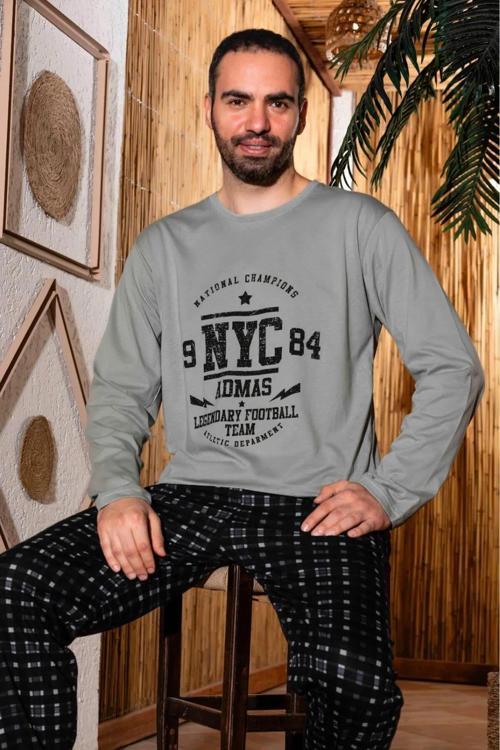 Erkek Süprem Bisiklet Yaka İnce Uzun Kol Pijama Takımı A803/123 - 1 Adet Yeşil-XL