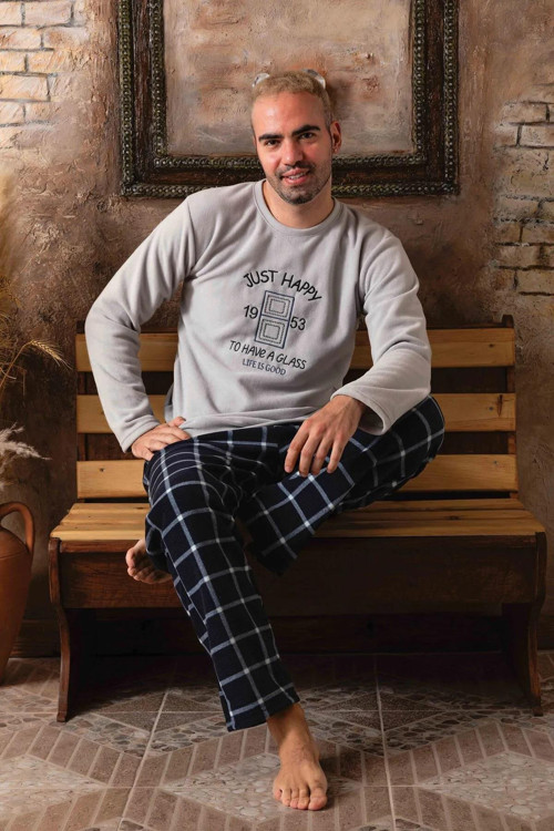 Erkek Kışlık Polar Pijama Takımı A100/37 - 1 Adet Gri-XL
