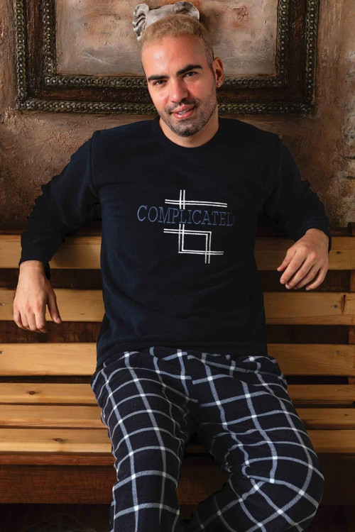 Erkek Kışlık Polar Pijama Takımı A100/38 - 1 Adet Lacivert-M