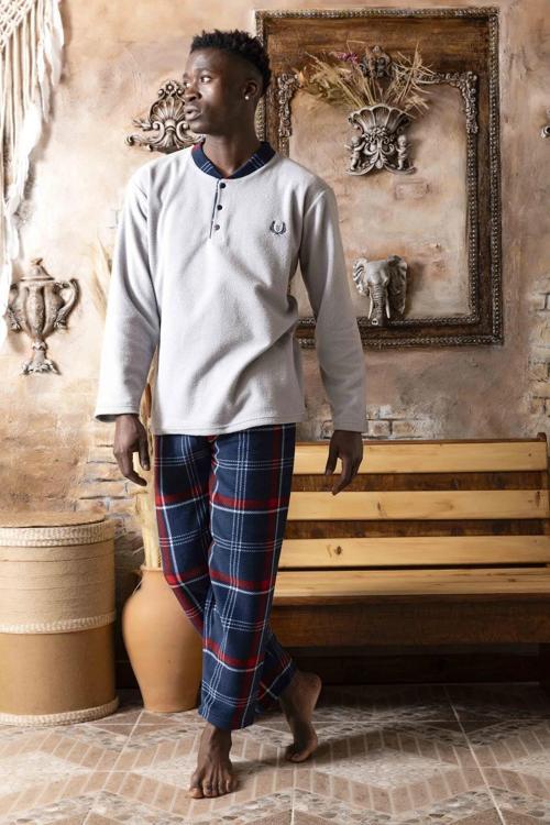Erkek Kışlık Polar Pijama Takımı M100/6 - 1 Adet Gri-XL
