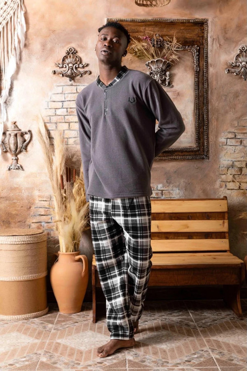 Erkek Yakası Düğmeli Kışlık Polar Pijama Takımı M100/27 - 1 Adet Antrasit-2XL