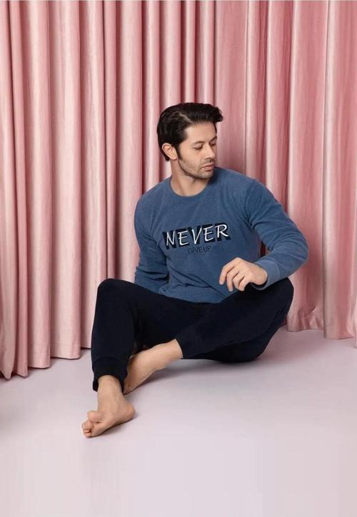 Erkek Bisiklet Yaka Kışlık Polar Pijama Takımı A100/73 - 1 Adet Mavi-L