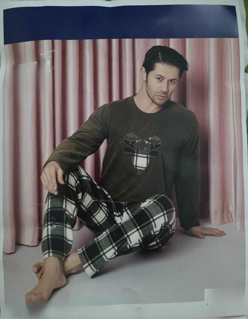 Erkek Bisiklet Yaka Kışlık Polar Pijama Takımı A100/71 - 1 Adet Haki-XL