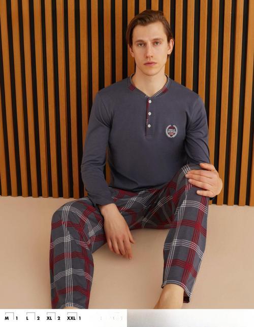 Erkek Süprem Uzun Kol İnce Pijama Takımı 6300 / 11 - 1 Adet Füme-M