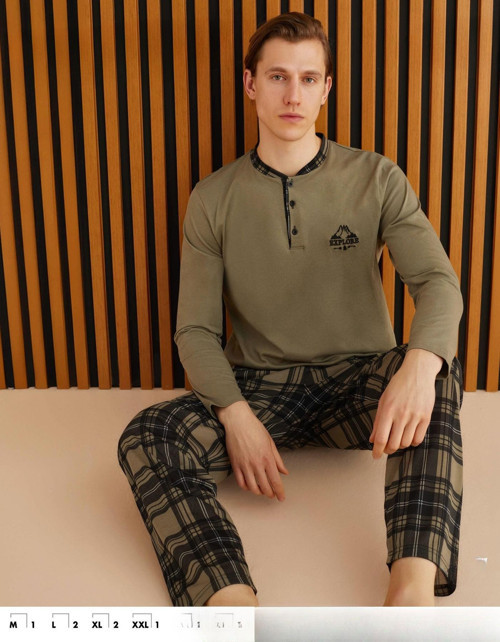 Erkek Süprem Uzun Kol İnce Pijama Takımı 6300 / 17 - 1 Adet Haki-M
