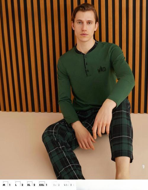 Erkek Süprem Uzun Kol İnce Pijama Takımı 6300 / 18 - 1 Adet Yeşil-2XL