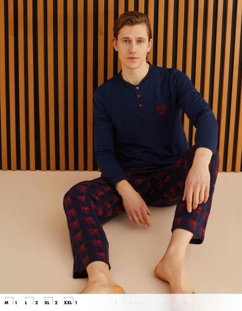 Erkek Süprem Uzun Kol İnce Pijama Takımı 6300 / 2 - 1 Adet Lacivert-L