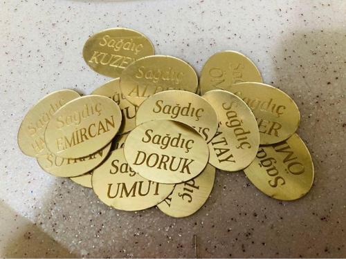 10 Adet Tek Tek Ayrı İsimli 4X3 Cm Arkası Bantlı Pleksi Gold Yada Gümüş İsim Pleksi Etiket