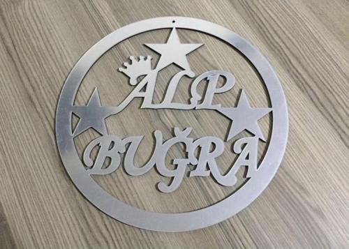 30 Cm Gümüş Pleksi Arkası Ahşap Destekli Kalın Kapı Süsü Pleksi Çocuk Odası Kapı Süsü