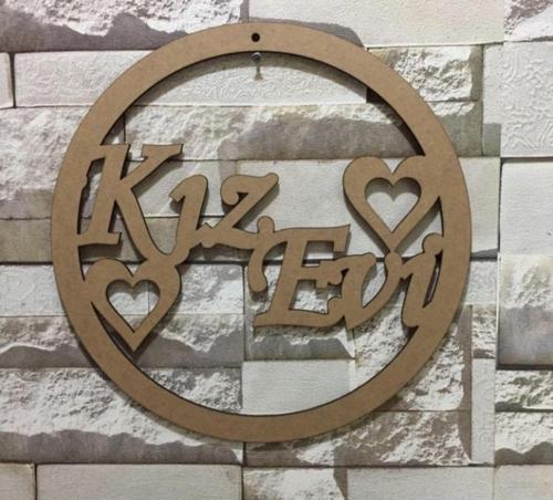 30 Cm Kız Evi Yazılı Ham Ahşap Renk Kapı Süsü Boyanabilir