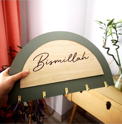 Bismillah Yazılı Yarım Daire Anahtarlık Askısı