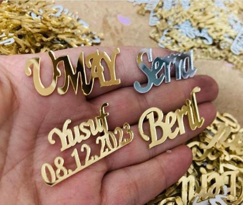 20 Adet Pleksi İsim 4X2 Cm Ebatlı Şeffaf Magnet Çikolata Süsleme İçin Uygun Ebat