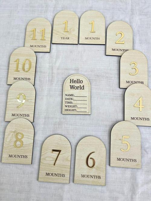 Ahşap 12 Aylık Bebek Fotoğraf Kartları Seti