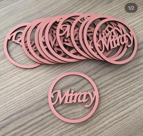 25 Adet 7 Cm Ahşap İsimli Çerçeve Süsleme Ürünü Magnet Yapım Ahşabı 7 Cm Pembe Renk
