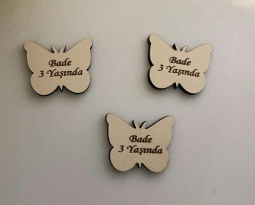 25 Adet Ahşap 3Cm Kelebek Obje Krem Renk