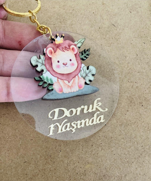10 Adet Şeffaf Aslan Figürlü Anahtarlık Doğum Günü Mevlüt Hatırası Anahtarlık