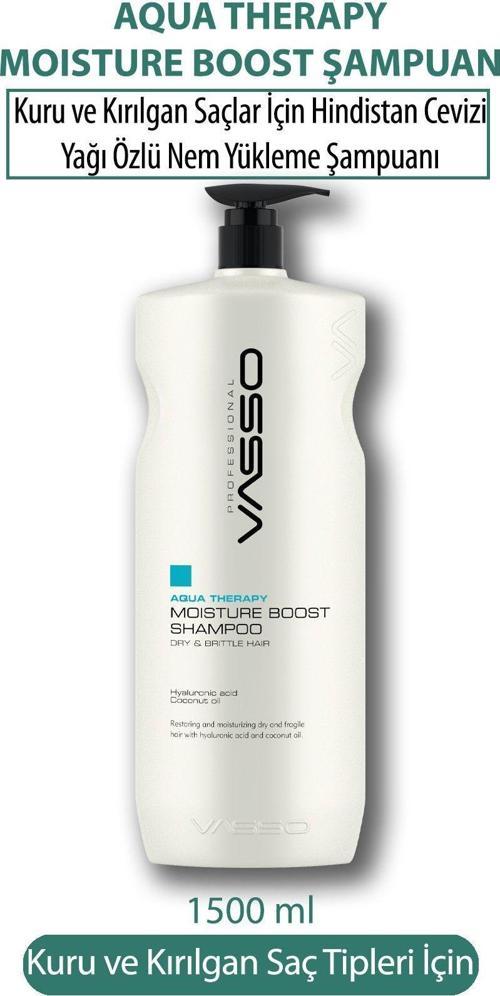 Kuru Ve Kırılgan Saçlar Için Hindistan Cevizi Yağı Özlü Nem Yükleme Şampuanı -Vasso Aqua 1500 Ml