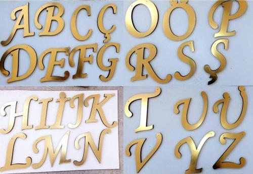 30 Cm Aynalı Gold Pleksi Türkçe Tüm Alfabe 28 Harf | Söz, Nişan Organizasyon Hediyelidir