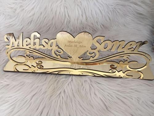 40 Cm Pleksi Masa İsimliği Gold Renk Söz Nişan Masası İsimlik