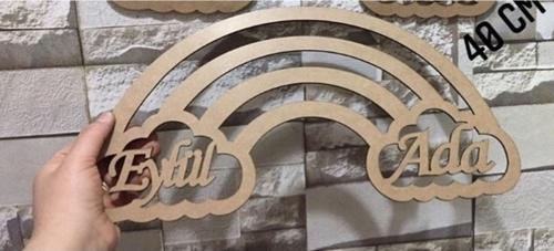 40X15 Cm Ham Ahşap Gökkuşağı Makrome Ahşap 3Mm Ahşap