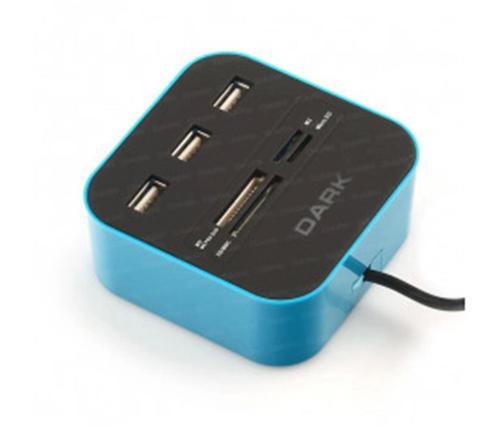 UCR202 USB MicroSD-SD-MMC-M2-MS PRO DUO Kart Okuyuculu USB Çoklayıcı (Mavi)