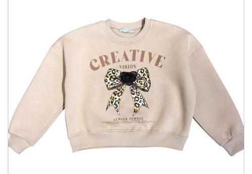 Kız Çocuk  Şardonlu Leopar Çiçek Aksesuarlı Sweatshirt